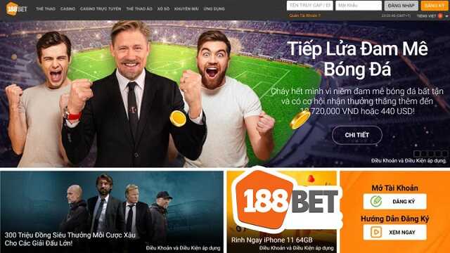 Giao diện 188Bet nổi bật với tone màu đen huyền bí