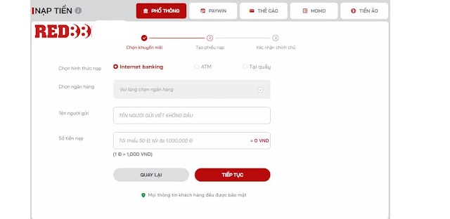Nạp tiền vào Red88 qua ngân hàng